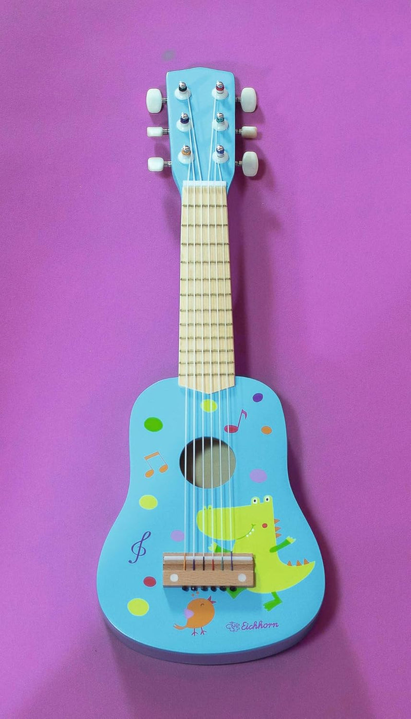 Eichhorn – Gitarre für Kinder – Blaue Kindergitarre, stimmbare Nylonsaiten, Holzspielzeug, mit Dino,