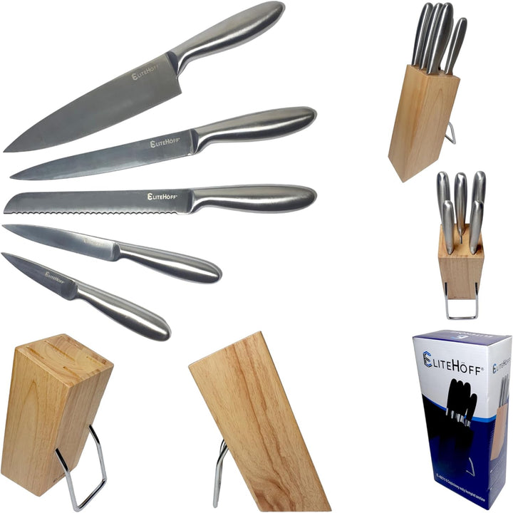 EliteHoff Küchenmesser Set mit Messerblock | Messerset 5 teilig mit Block - Profi Messer für Köche -