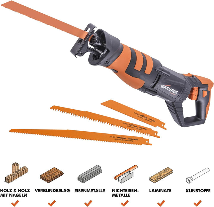 Evolution Power Tools R230RCP Säbelsäge, Mehrzwecksägen, 180° drehbarer Handgriff Kabelgebunden R230