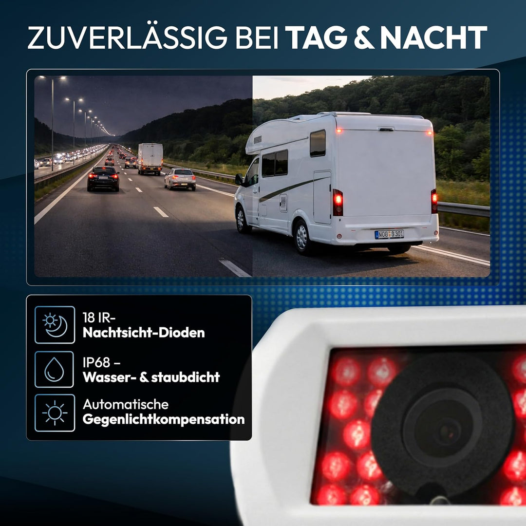 VSG24 Rückfahrkamera 7" Camper-Set inkl. Kamera, Monitor, Kabel - Wasserdicht Nachtsicht 12V-24V Ein
