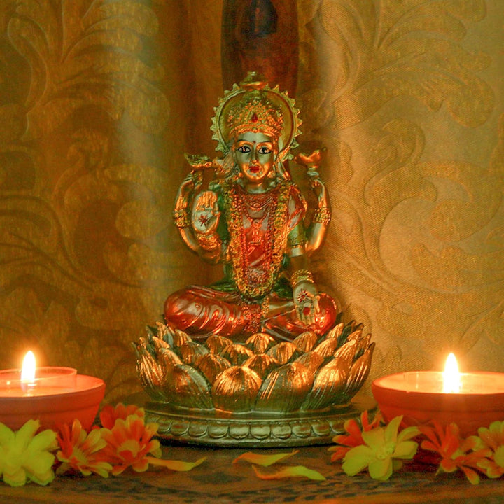 Hindu-Göttin Laxmi Lotus-Skulptur - Indischer Gott Lord Lakshmi Puja Statue - Indien Murti Idol Figu