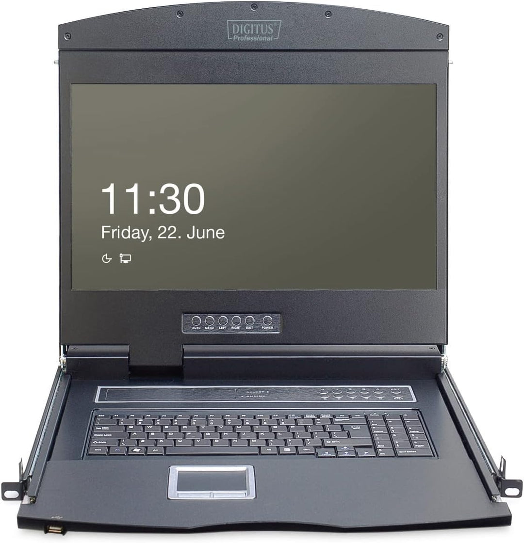 DIGITUS 19" KVM Konsole mit 19" TFT Display (16:9), DE-Tastatur-Layout, KVM Switch mit 16 VGA Ports,