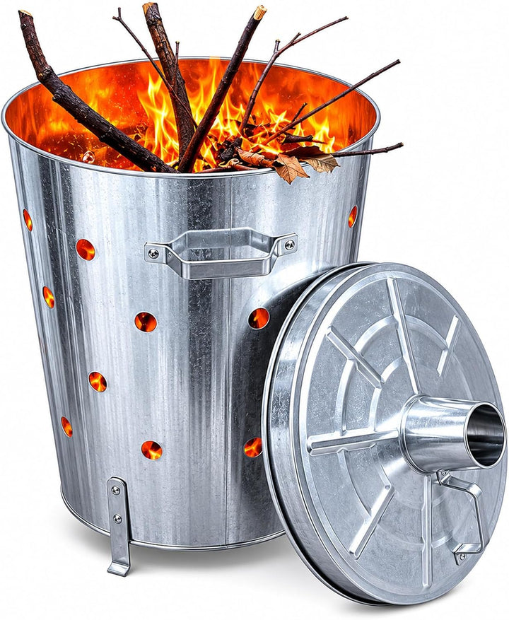 Feuertonne 75 Liter Verbrennungstonne Garten Brennofen Silber Feuerkorb | verzinkt, Feuerstelle, Gar