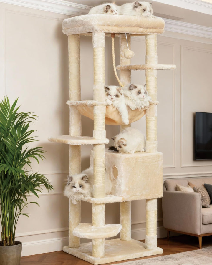 Heybly Kratzbaum, mit Decken, für grosse Katze, Katzenbaum, grosse Plattformen, Höhle, 50 x 50 x 153
