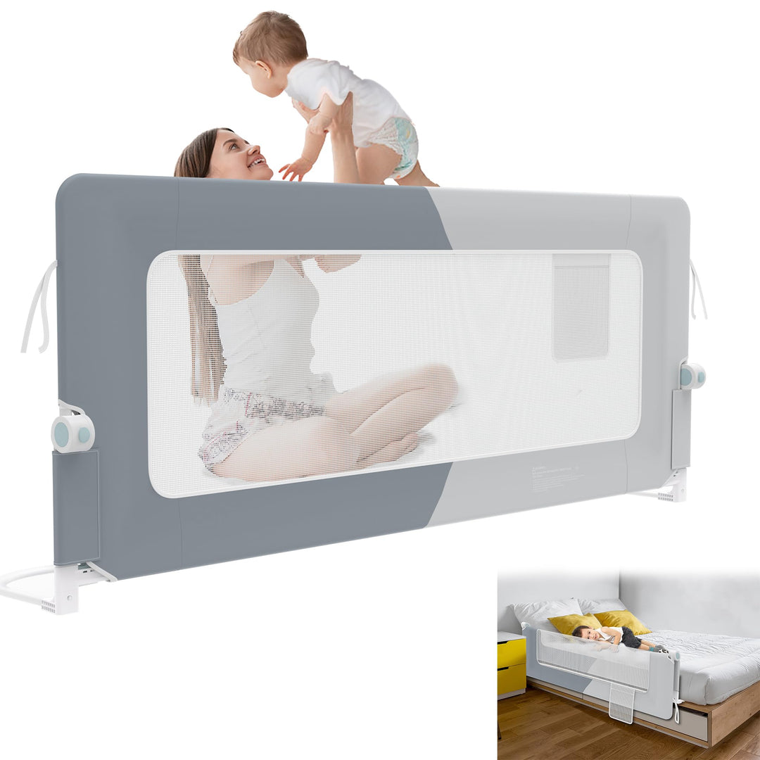 YRHome 180cm Bettgitter Rausfallschutz klappbar 180 Grad drehbar Bettschutzgitter für Kleinkinder lu