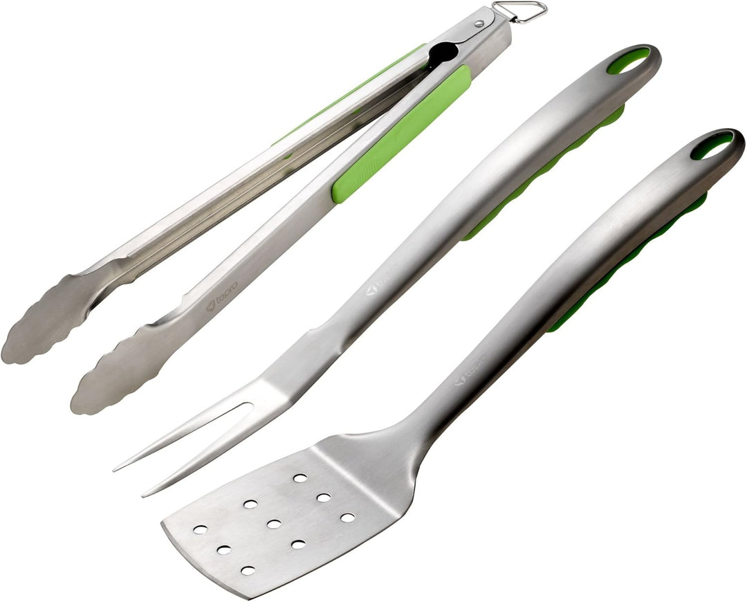 tepro Grillzubehör Grillbesteck 3-teilig besttehend aus Zange, Gabel, Wender mit Kunststoffgriff aus