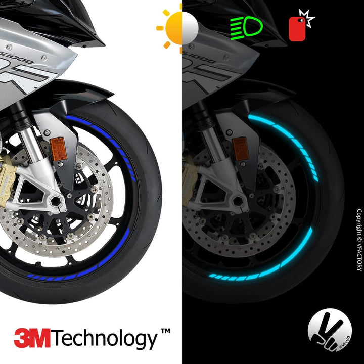 VFLUO - Kit Reflektierende Felgenrandaufkleber GP Motorrad, Aufkleber für 1 Rad 3M™-Technologie™, 36