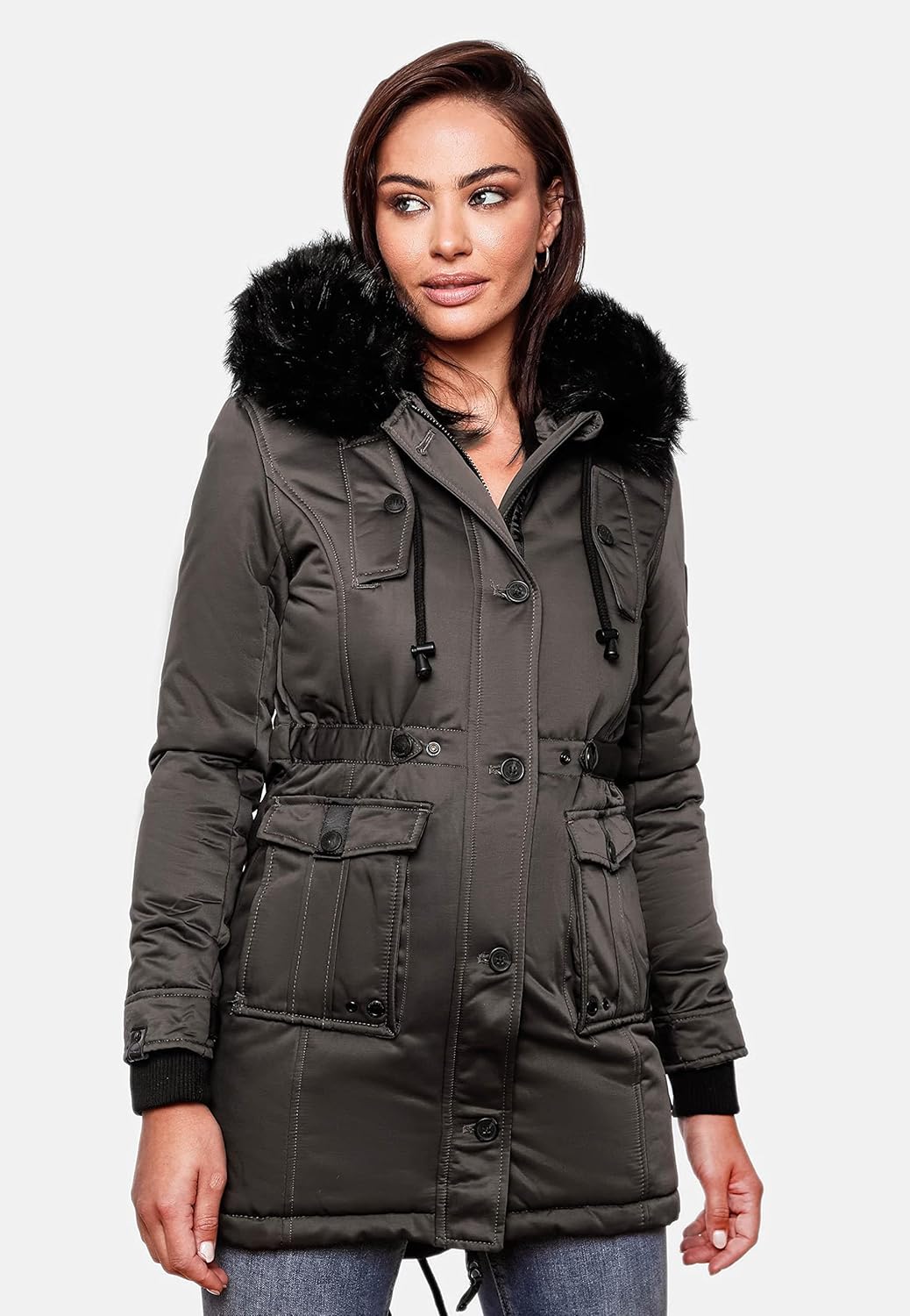 Navahoo Damen Warmer Winterparka mit Kapuze Luluna Prc XS-XXL XS Grau, XS Grau