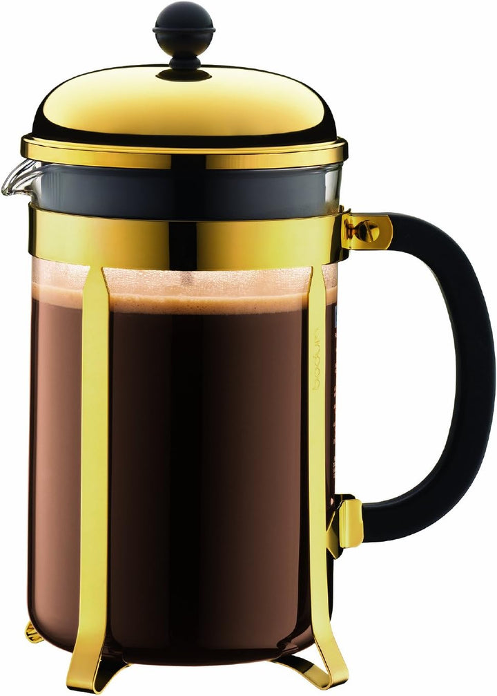 Bodum Chambord Kaffeebereiter 12 Tassen mit Metallrahmen, Chrom, Gold, 12.4 x 19.3 x 25.3 cm, Gold