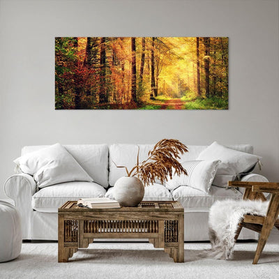 Wandbilder Dekoration Wohnzimmer Wald Baum Natur Panorama Bilder auf Leinwand 120x50cm Leinwandbild