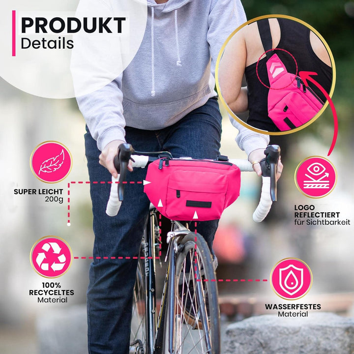 Bomence kleine Fahrrad Lenkertasche Hüfttasche 2-in-1, Gürteltasche, nachhaltige Bauchtasche aus rec