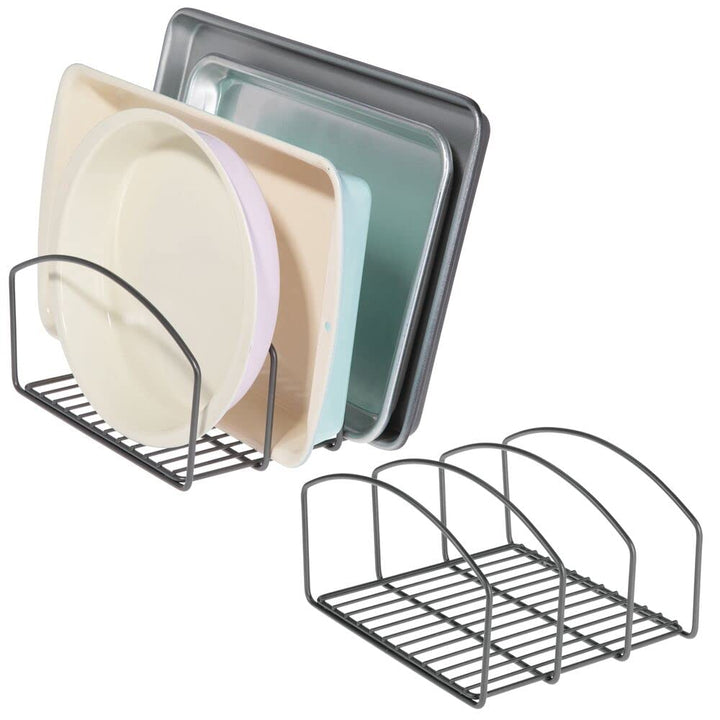 mDesign 2er-Set Geschirrablage für Kochtöpfe, Deckel und Pfannen – kompakter Topfdeckelhalter mit 3