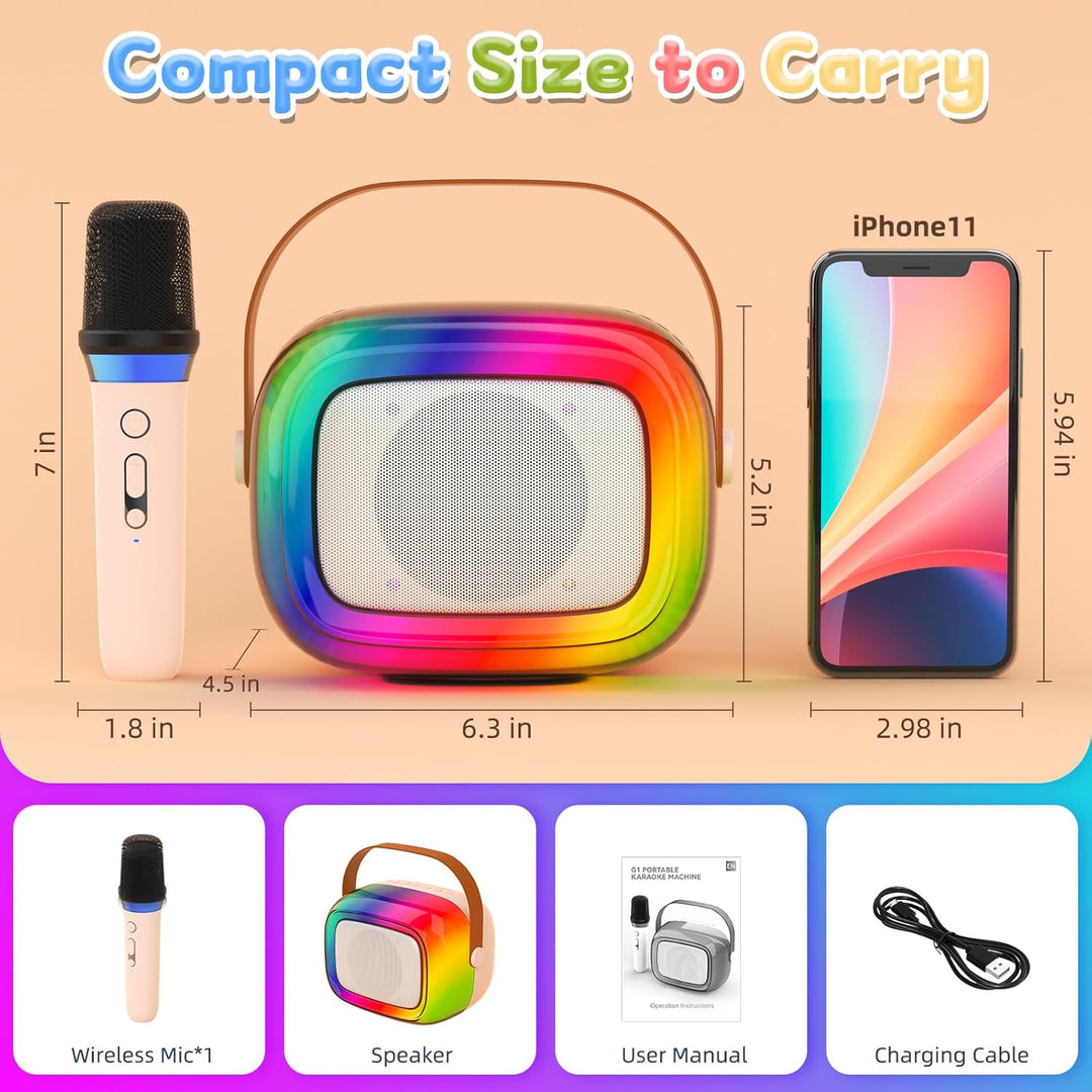 GUYUCOM Karaoke Machine mit 1 Kabellose Mini Mikrofon für Kinder und Erwachsene, Tragbaren Bluetooth