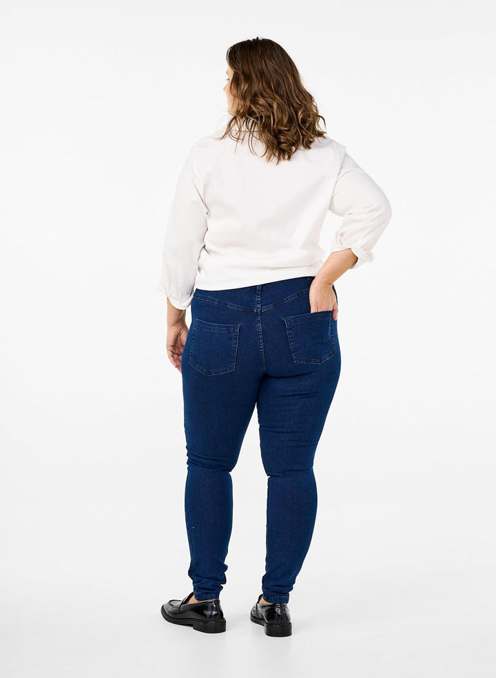 Zizzi Grosse Grössen Damen Super Slim Amy Jeans mit hoher Taille Gr 42-56 46W / 30L Dark Blue, 46W /