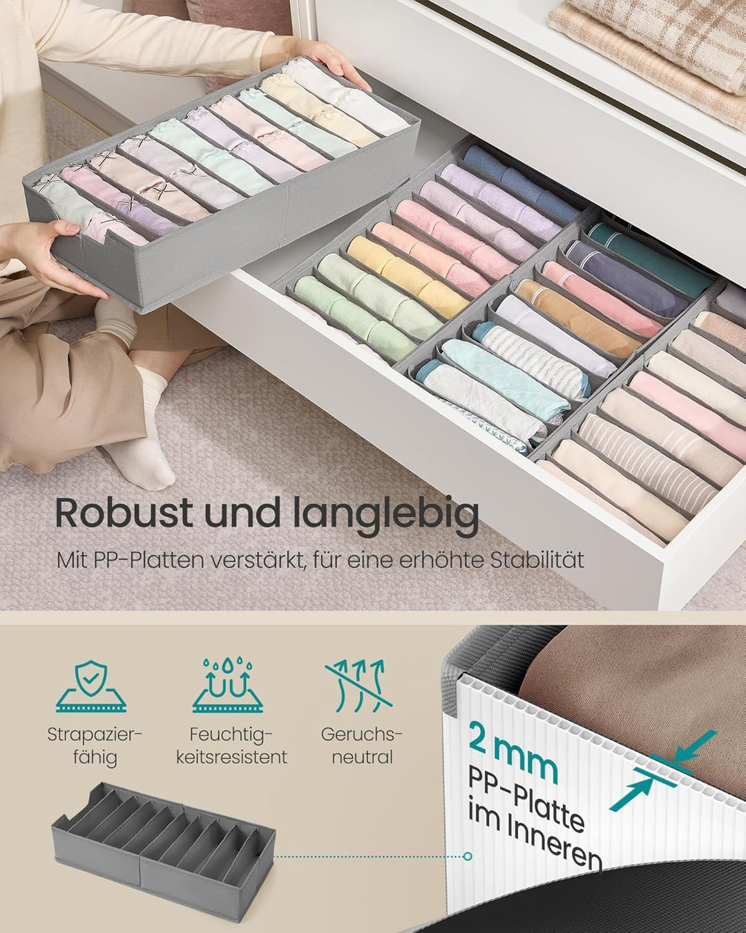SONGMICS Unterwäsche-Organizer 4er Set, Schubladen-Organizer für IKEA PAX Kleiderschrank, mit Trennw