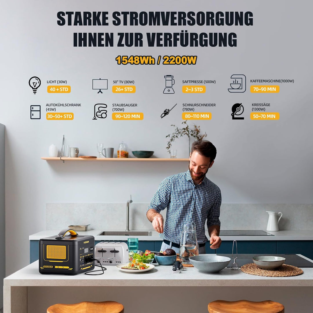 VTOMAN Jump 2200 Tragbare Powerstation - 1548Wh/2200W (Spitze 4400W) LiFePO4 Batterie Solar generato