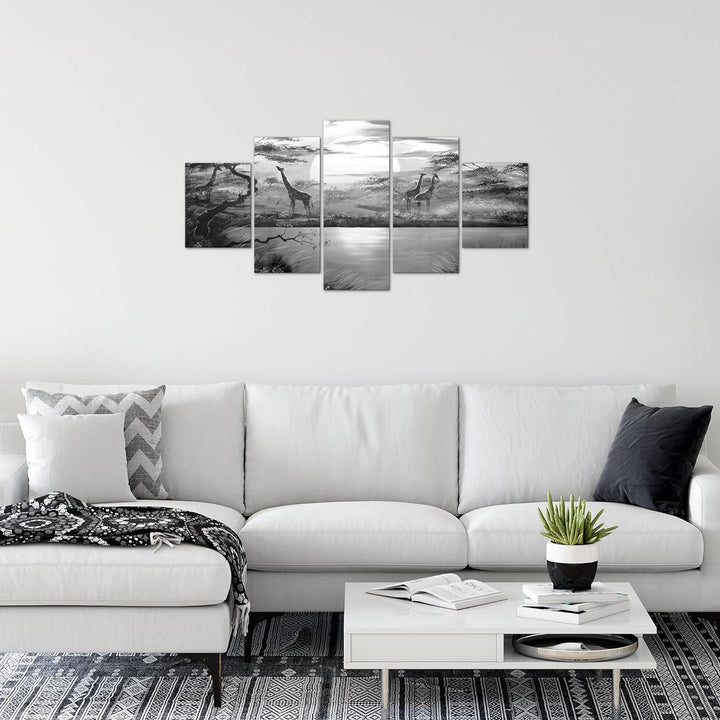 Runa Art Wandbilder Afrika Giraffe 5 Teilig Bild auf Vlies Leinwand Deko Wohnzimmer Schlafzimmer Sav