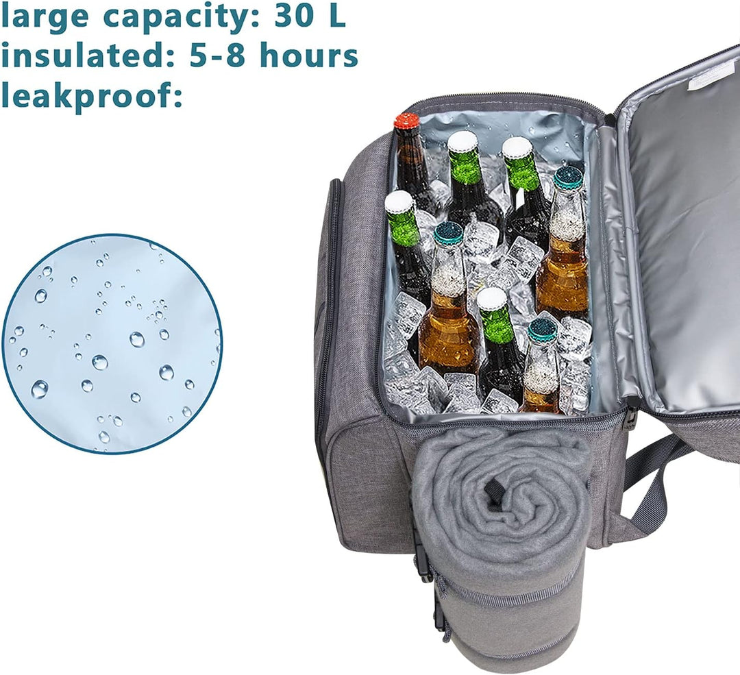 Hap Tim Picknickkorb für 2, 2 Personen Picknick-Rucksack mit Weinhalter, Fleecedecke, Besteck-Set, p