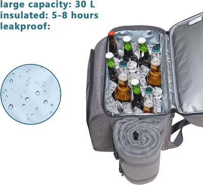 Hap Tim Picknickkorb für 2, 2 Personen Picknick-Rucksack mit Weinhalter, Fleecedecke, Besteck-Set, p