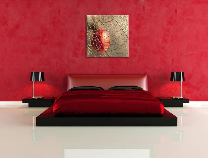Pixxprint Rote Physalis, Format: 70x70 auf Leinwand, XXL riesige Bilder fertig gerahmt mit Keilrahme