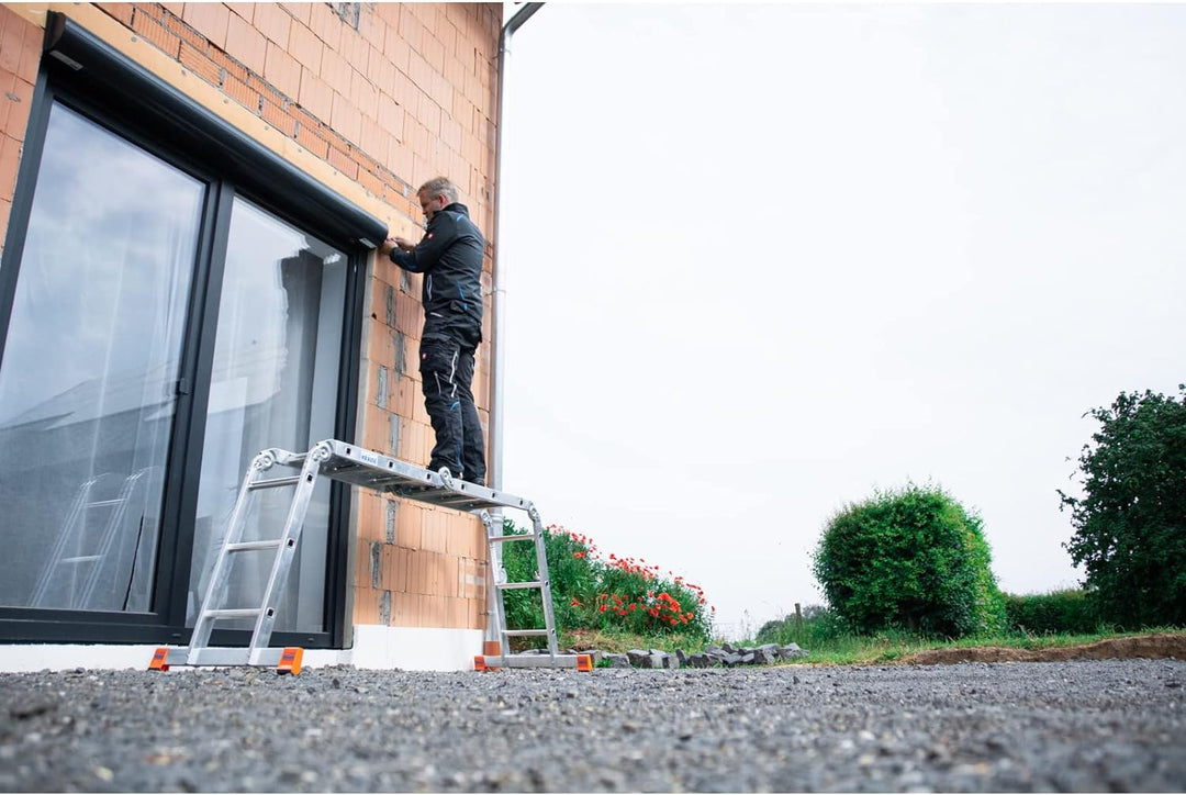Krause Alu-Sprossengelenkleiter MultiMaticÃ‚ 4x3 Sprossen mit Plattform - Leichte Klappleiter mit Tr