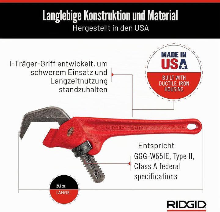 Ridgid 31305 Sechskant-Rohrzange, gekröpft, 67mm