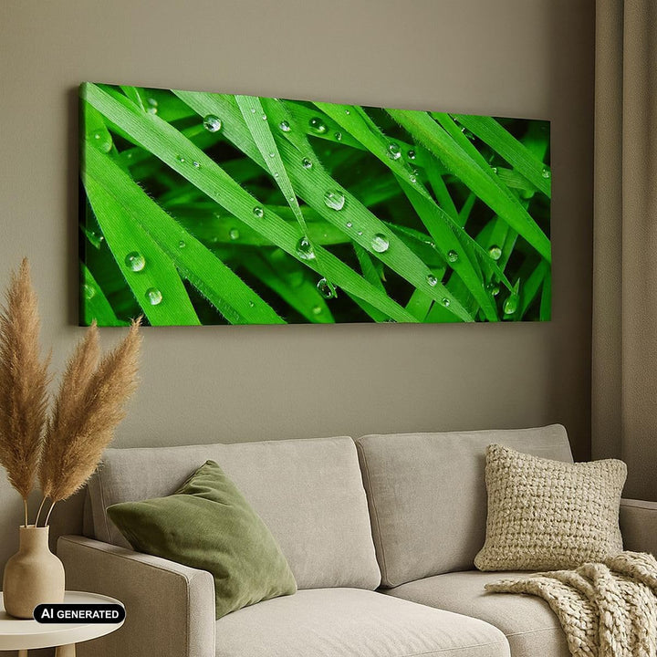 Panorama Bilder auf Leinwand 100x40cm Leinwandbild Natur Gras Wasser Tropfen Gross Wanddeko Bild Sch
