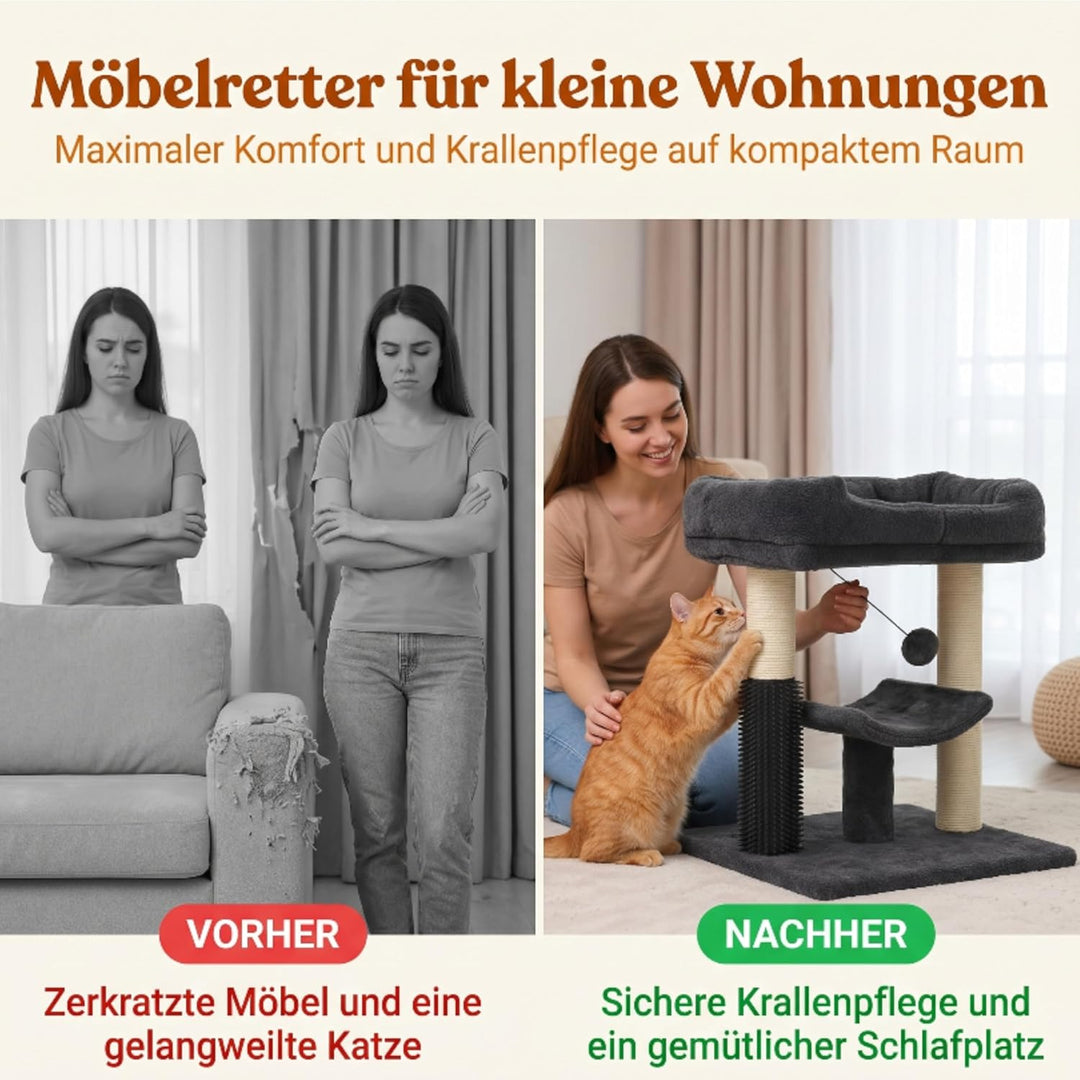 Kleiner Kratzbaum kompakt 49 cm – Katzenkratzbaum klein für Jede Wohnung | Katzenkratzbaum mit Sisal