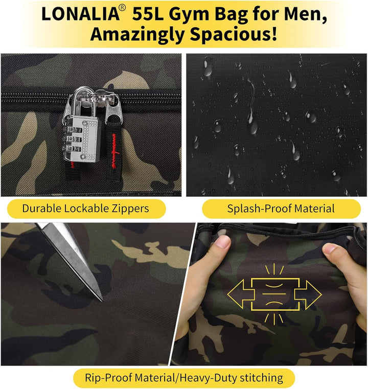 Sporttasche Reisetasche Herren Gross 55L - Weekender Gym Bag Fitness Tasche für Sport Training Urlau