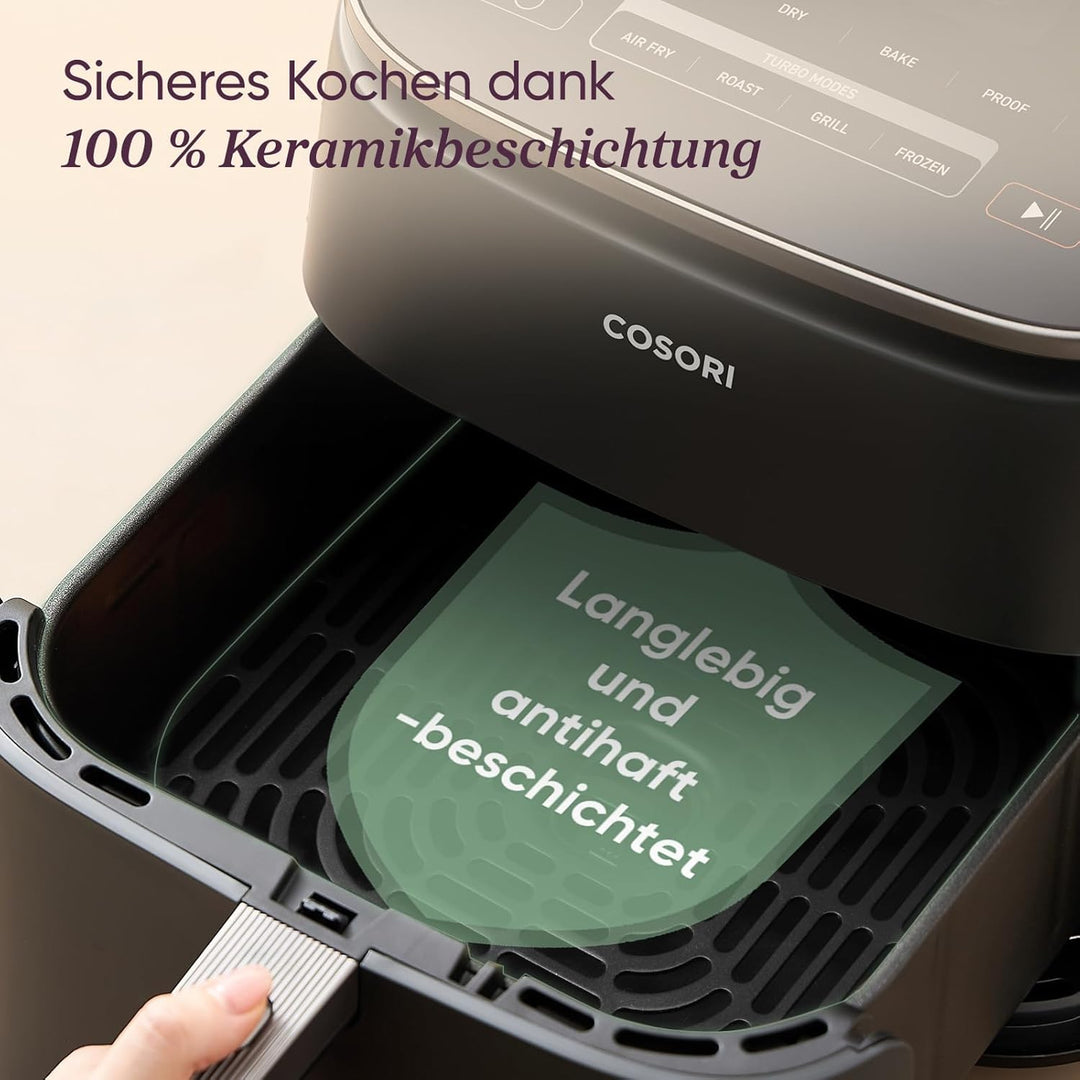 Cosori Turboblaze Airfryer mit Keramikbeschichtung, 9-in-1 Heissluftfritteuse, Backen, Grillen, Brat
