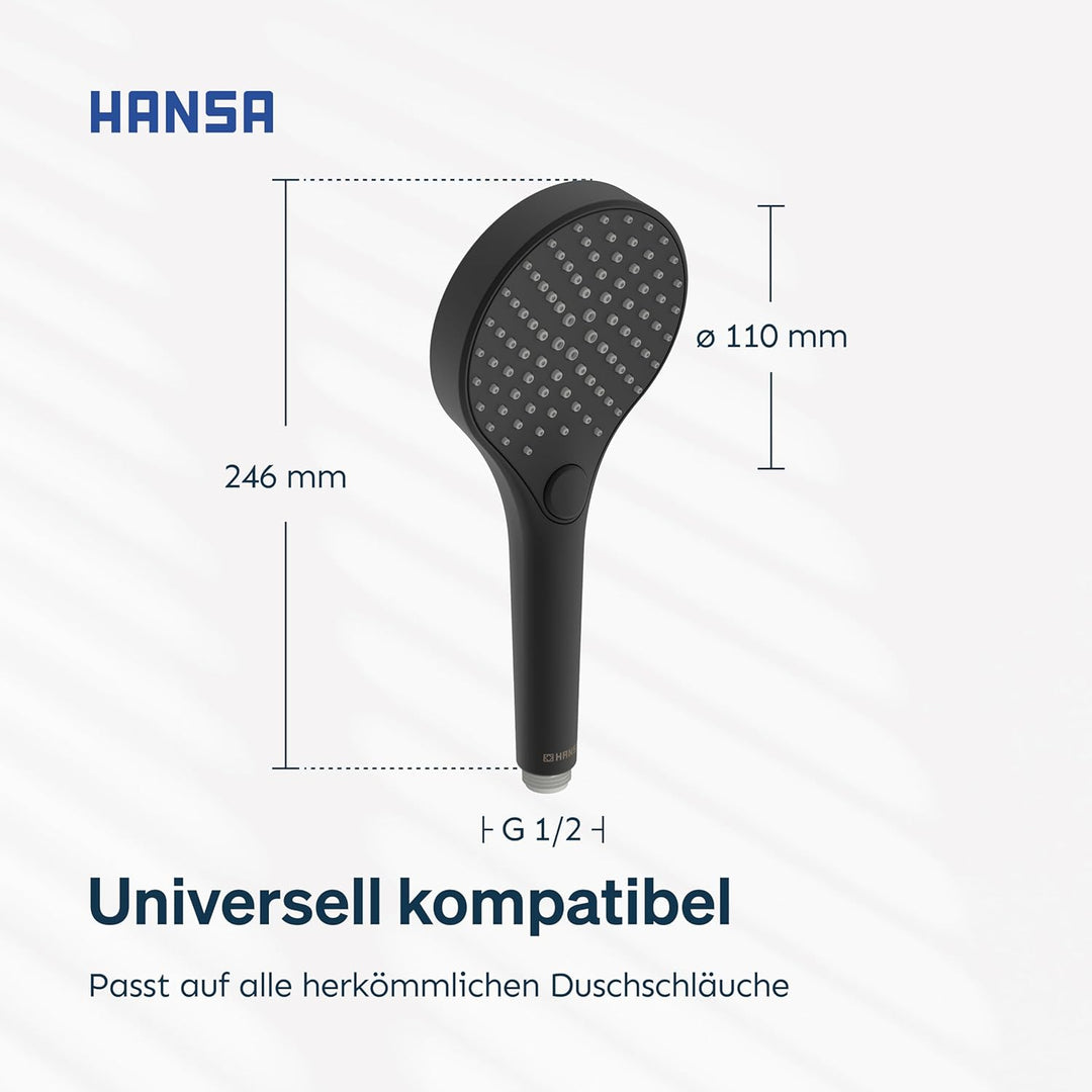 HANSA VIVA Breiter Duschkopf mit 3 Strahlarten I Handbrause Dusche | Dreistrahlig mit Druckknopf Ums