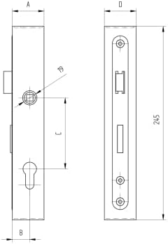 Sellon24 Schlosskasten-Set Stahl ohne Drücker Profil 60x40 mm Flügeltor Einsteckschloss
