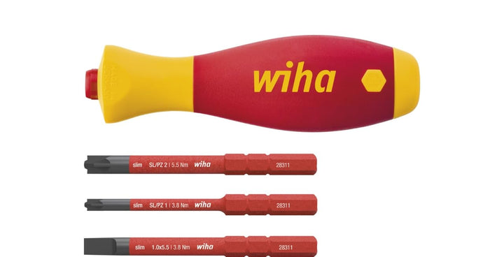 Wiha Schraubendreher mit Bithalter Set SoftFinish slimVario electric 4-tlg. mit slimBits