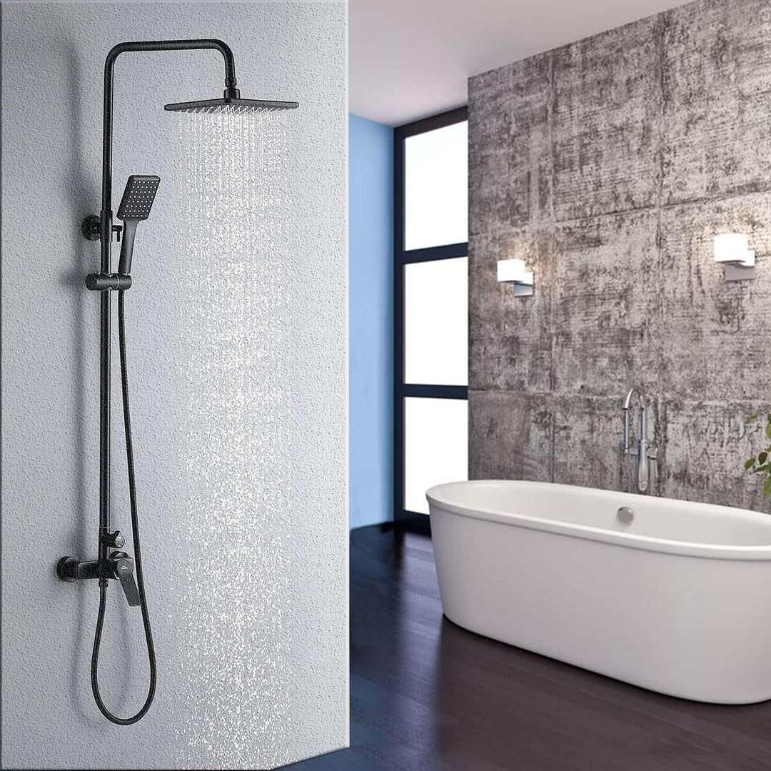 Duscharmatur Schwarz, Auralum Duschsystem Höhenverstellbar 90-120cm, Duschamaturenset mit 11 Inch Re