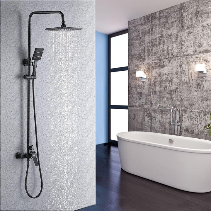 Duscharmatur Schwarz, Auralum Duschsystem Höhenverstellbar 90-120cm, Duschamaturenset mit 11 Inch Re