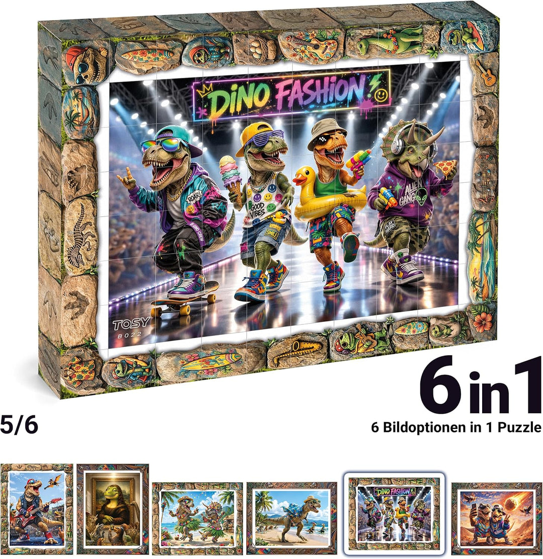 TOSY Picture Cube Wacky Dinos: 6-in-1 magnetisches Bilderpuzzle, 80 Blöcke, 488 Flächen/Magnete, 0,6