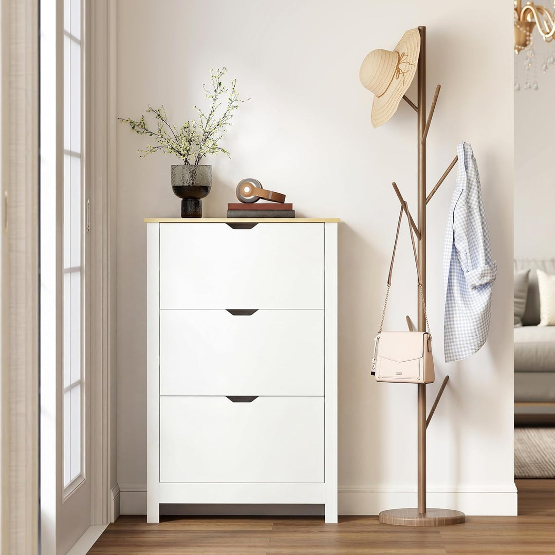 HOMCOM Schuhschrank mit 3 Klappen, Schuhregal, Schuhkipper Schmal mit verstellbar Trennwand, Schuhko