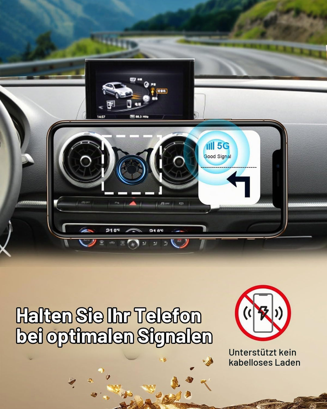 Magnet Handyhalterung kompatibel mit Audi A3 8V 2013-2019, für Magsafe, 360 Grad KFZ Lüftungsschlitz