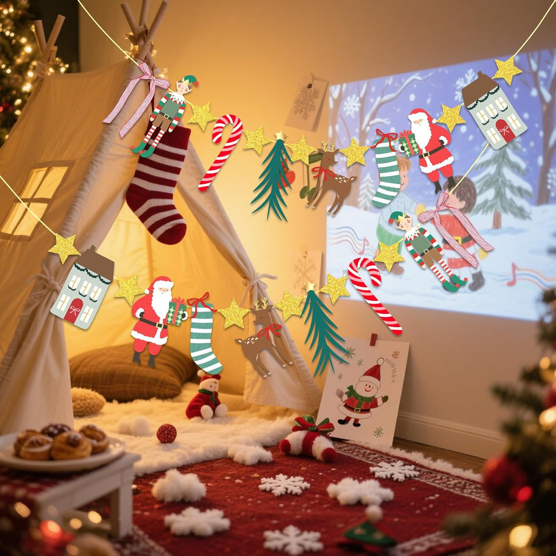 EASY JOY 2 Stück Hängende Papiergirlande Christmas Weihnachtsbanner Weihnachtsdeko Innen mit Weihnac