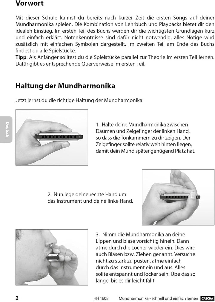 CASCHA HH 1630 DE Mundharmonika Lern-Set inklusive hochwertiger Harmonika in C-Dur diatonisch, Einst
