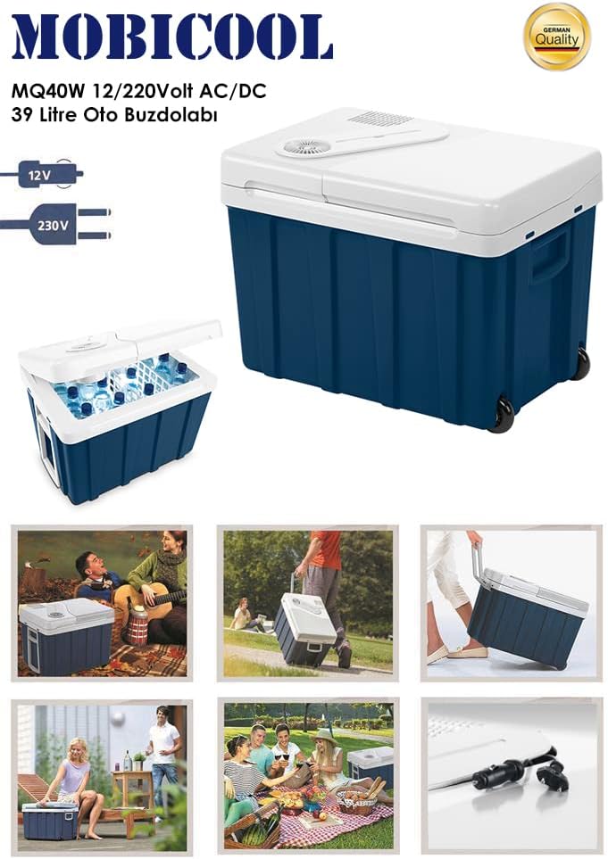 Mobicool MQ40W AC/DC - tragbare elektrische Kühlbox mit Rollen, 39 Liter, 12 V und 230 V für Auto, L