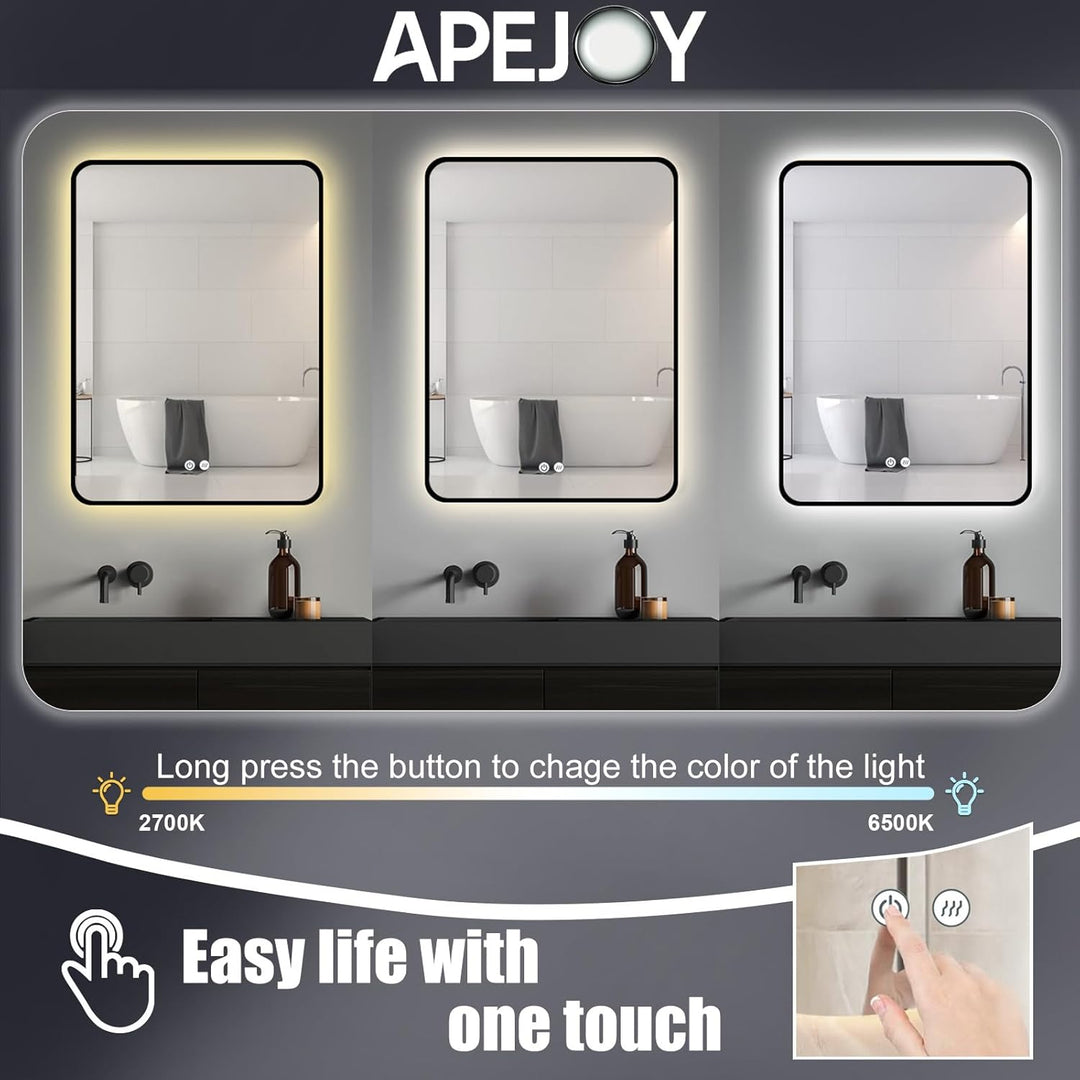 Badspiegel Led Beleuchtung Rechteck 60x80/80x60cm, Wandspiegel mit Antibeschlag und mit Touch Schalt