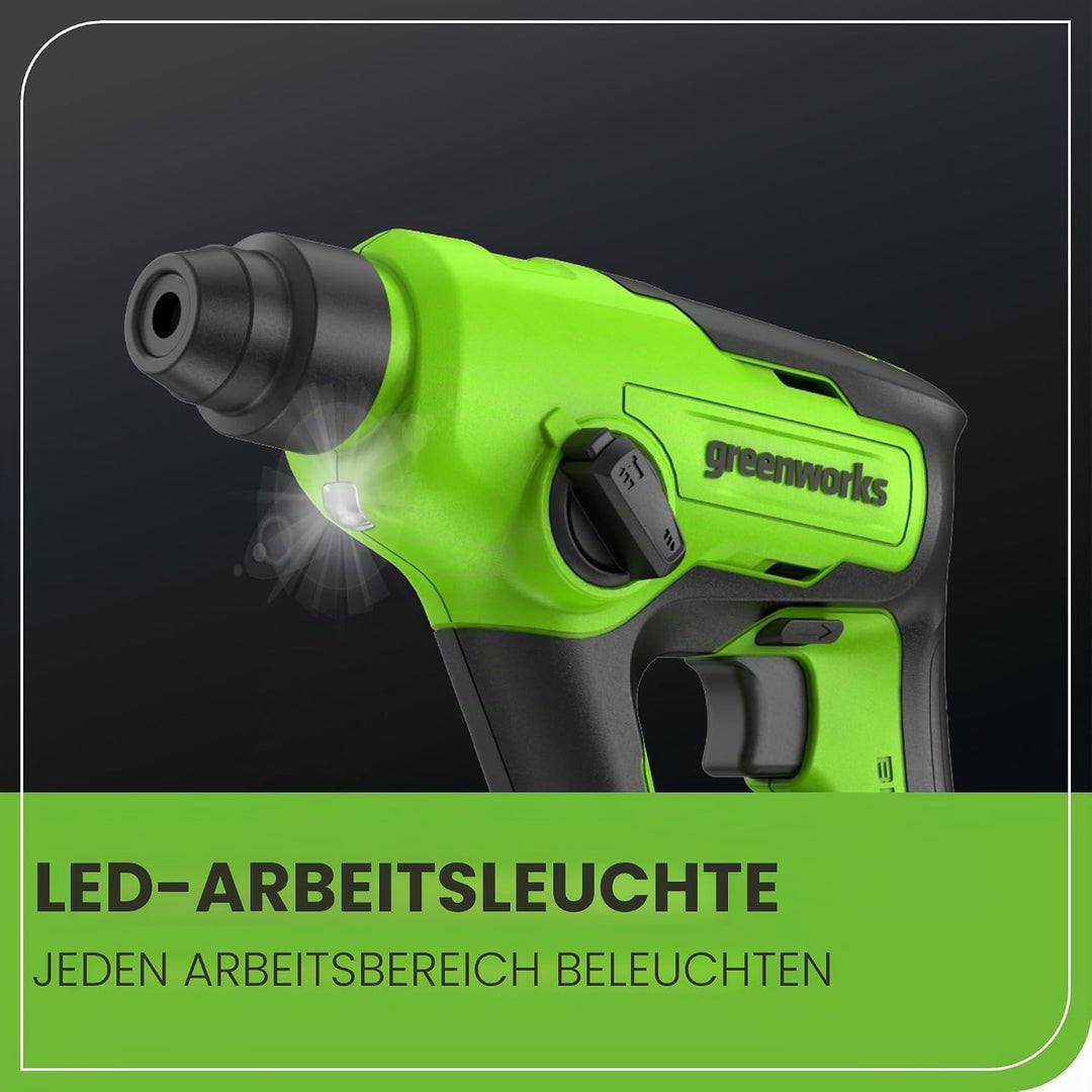 Greenworks 24V bürstenloser Akku-Bohrhammer, Schlagenergie 1,2 Joule, SDS-Plus, nur Werkzeug Nur Wer