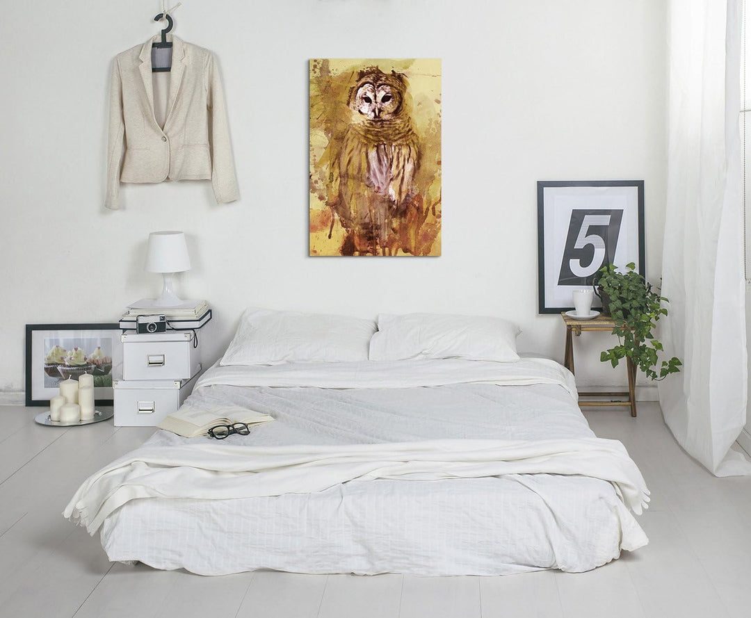 Paul Sinus Art Eule 90x60cm Wandbild Aquarell Kunstbild Malerei Leinwandbild Fotoleinwand