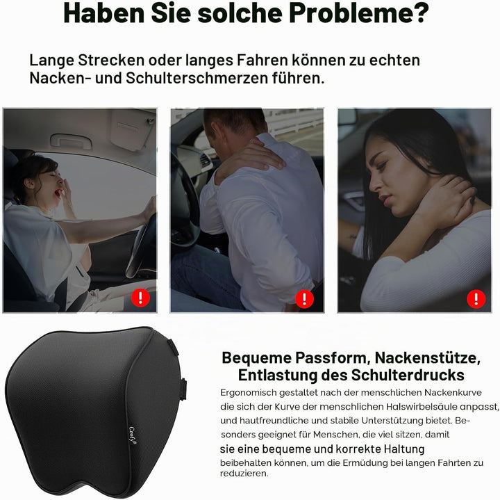 2-Pack Auto Nackenkissen, Weichheit Auto Kopfstütze Kissen zum Fahren mit verstellbarem Riemen, 100%