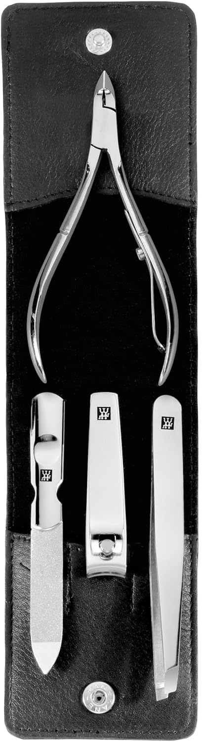 ZWILLING Maniküreset und Pediküreset Nagelpflege aus Echtleder mit Druckknopf, 4-teilig, schwarz 4-T
