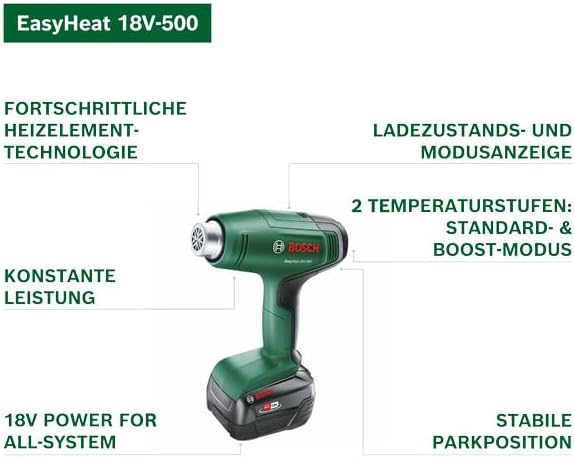 Bosch 18V System Akku-Heissluftgebläse EasyHeat 18V-500 (inkl. Reduzierdüse) ohne Akku, ohne Akku