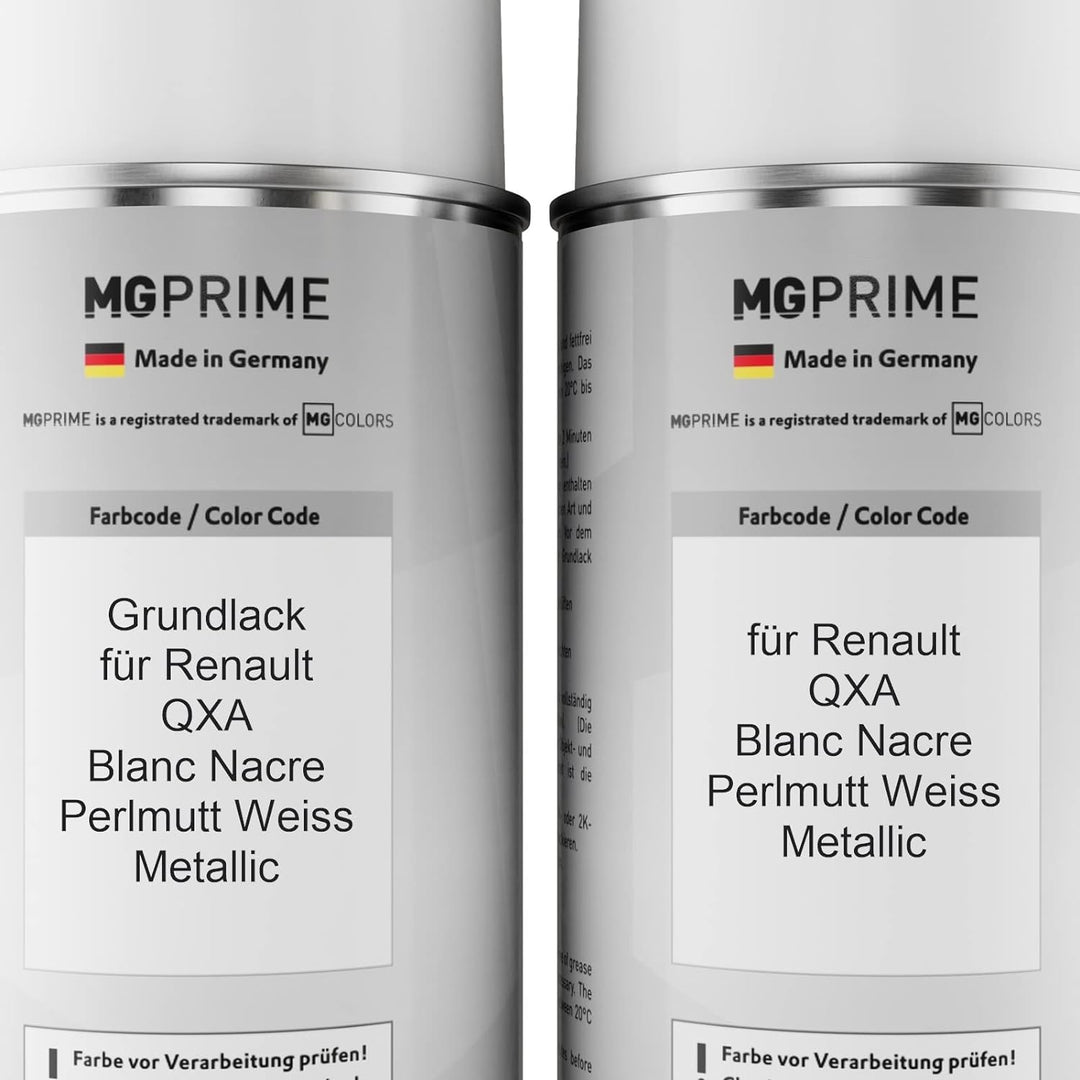 MG PRIME Autolack Sprühdosen Set für Renault QXA Blanc Nacre/Perlmutt Weiss Metallic Grundlack Basis