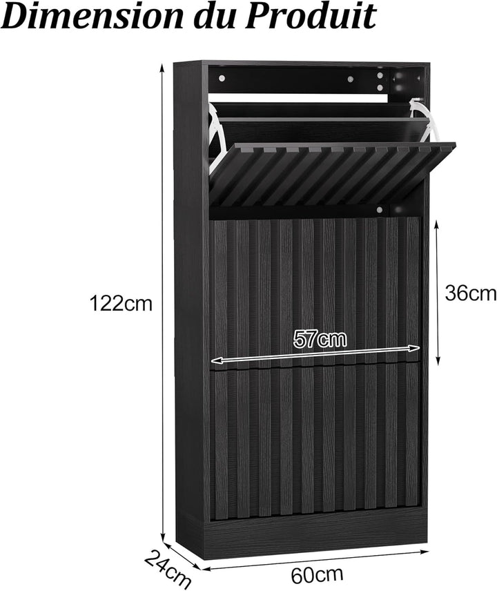 UEV Schuhschrank mit 3 Klappen, Schuhkipper Schuhkommode Schuhregal schmal für Flur mit Kippschutz/G
