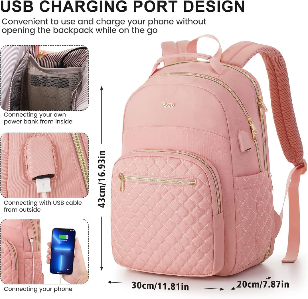 RJEU Schulrucksack Mädchen Teenager,Schule Rucksack Damen mit 15,6 Zoll Laptopfach für Student Uni S
